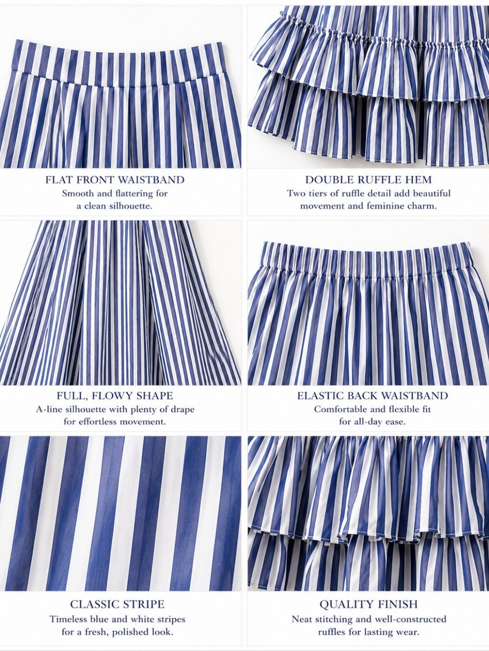 Belle Paque Blue White Striped Ruffle Maxi Skirt | Size S | - Picture 3 of 11